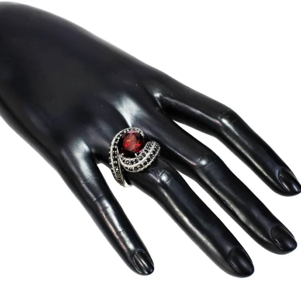 Designer Rings*Alex Soldier Gold Twist Ring With Garnet & Black Spinel
