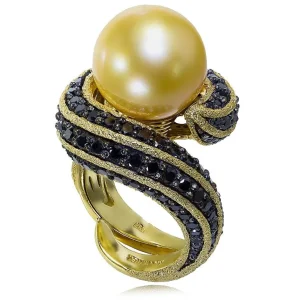 Diamond Jewelry | Gold Rings*Alex Soldier Gold Twist Ring With Golden Pearl & Diamonds