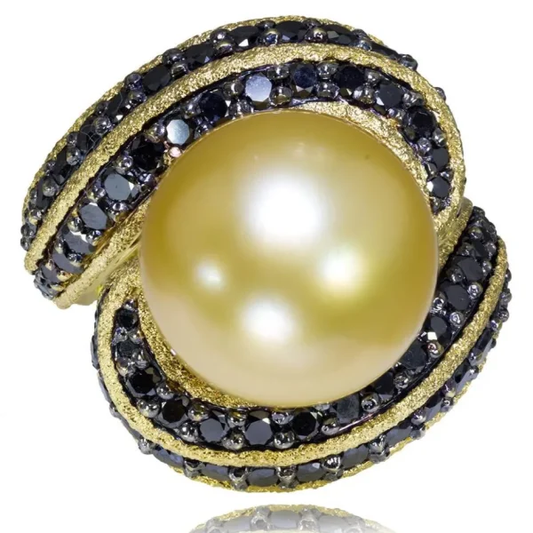 Diamond Jewelry | Gold Rings*Alex Soldier Gold Twist Ring With Golden Pearl & Diamonds