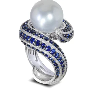 Sapphire Jewelry | Designer Rings*Alex Soldier Gold Twist Ring With Pearl & Sapphires