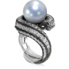 Designer Rings | Pearl Rings*Alex Soldier Gold Twist Ring With Pearl & White Diamonds