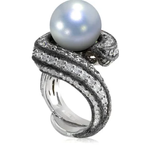 Designer Rings | Pearl Rings*Alex Soldier Gold Twist Ring With Pearl & White Diamonds