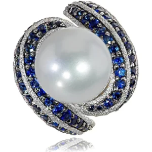 Sapphire Jewelry | Designer Rings*Alex Soldier Gold Twist Ring With Pearl & Sapphires