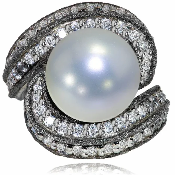 Designer Rings | Pearl Rings*Alex Soldier Gold Twist Ring With Pearl & White Diamonds