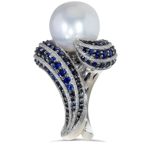 Sapphire Jewelry | Designer Rings*Alex Soldier Gold Twist Ring With Pearl & Sapphires