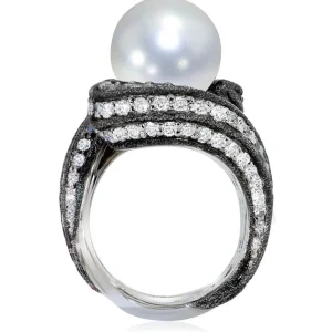 Designer Rings | Pearl Rings*Alex Soldier Gold Twist Ring With Pearl & White Diamonds