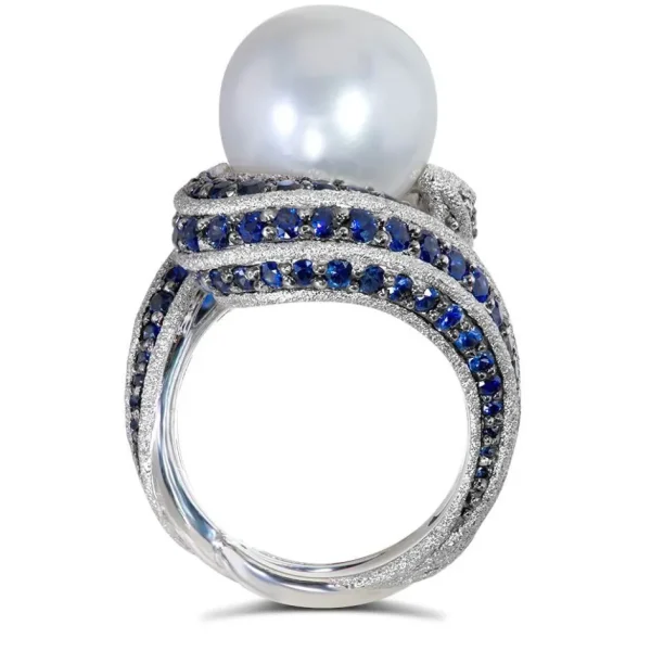 Sapphire Jewelry | Designer Rings*Alex Soldier Gold Twist Ring With Pearl & Sapphires
