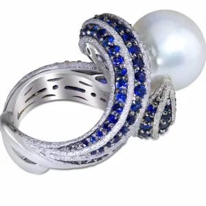 Sapphire Jewelry | Designer Rings*Alex Soldier Gold Twist Ring With Pearl & Sapphires