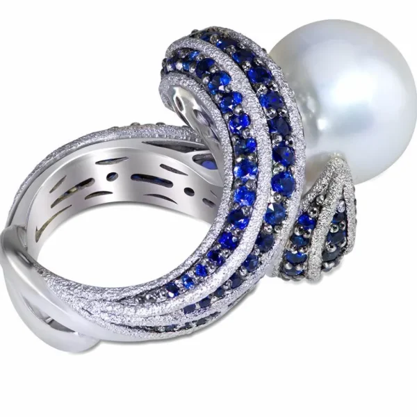 Sapphire Jewelry | Designer Rings*Alex Soldier Gold Twist Ring With Pearl & Sapphires