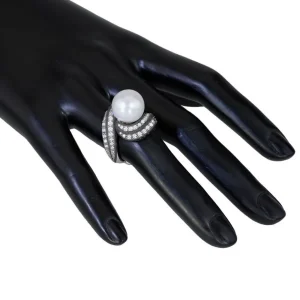 Designer Rings | Pearl Rings*Alex Soldier Gold Twist Ring With Pearl & White Diamonds