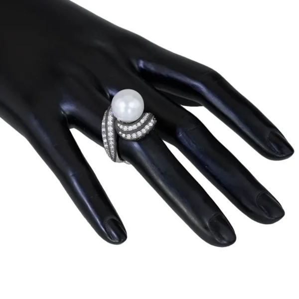 Designer Rings | Pearl Rings*Alex Soldier Gold Twist Ring With Pearl & White Diamonds