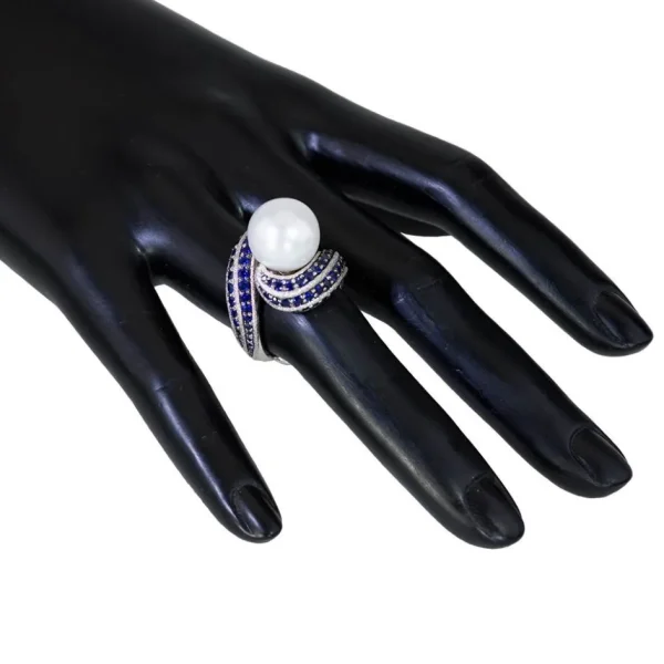 Sapphire Jewelry | Designer Rings*Alex Soldier Gold Twist Ring With Pearl & Sapphires