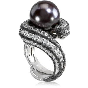Designer Rings | Pearl Rings*Alex Soldier Gold Twist Ring With Tahitian Pearl & Diamonds