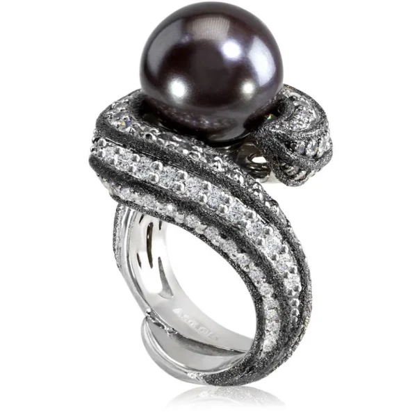 Designer Rings | Pearl Rings*Alex Soldier Gold Twist Ring With Tahitian Pearl & Diamonds