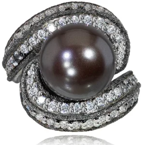 Designer Rings | Pearl Rings*Alex Soldier Gold Twist Ring With Tahitian Pearl & Diamonds
