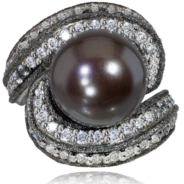 Designer Rings | Pearl Rings*Alex Soldier Gold Twist Ring With Tahitian Pearl & Diamonds