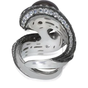 Designer Rings | Pearl Rings*Alex Soldier Gold Twist Ring With Tahitian Pearl & Diamonds