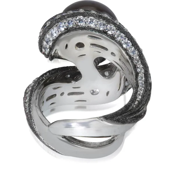 Designer Rings | Pearl Rings*Alex Soldier Gold Twist Ring With Tahitian Pearl & Diamonds