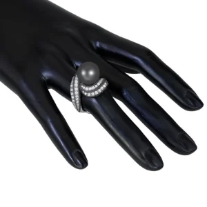 Designer Rings | Pearl Rings*Alex Soldier Gold Twist Ring With Tahitian Pearl & Diamonds