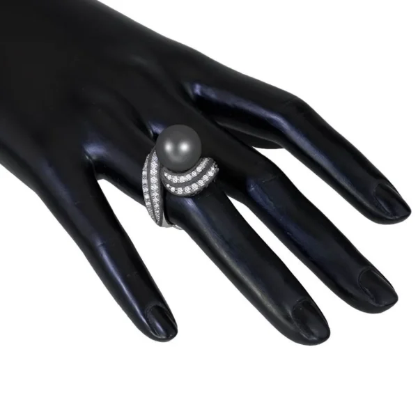 Designer Rings | Pearl Rings*Alex Soldier Gold Twist Ring With Tahitian Pearl & Diamonds