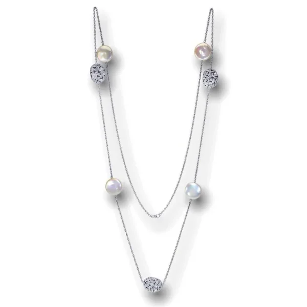 Pearl Necklaces*Alex Soldier 14 Karat White Gold Moneta Necklace with Coin Pearls