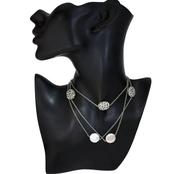 Pearl Necklaces*Alex Soldier 14 Karat White Gold Moneta Necklace with Coin Pearls