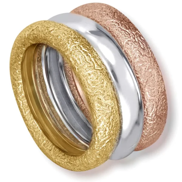 Designer Rings | Gold Rings*Alex Soldier Multi Gold Three Band Stackable Textured Rings