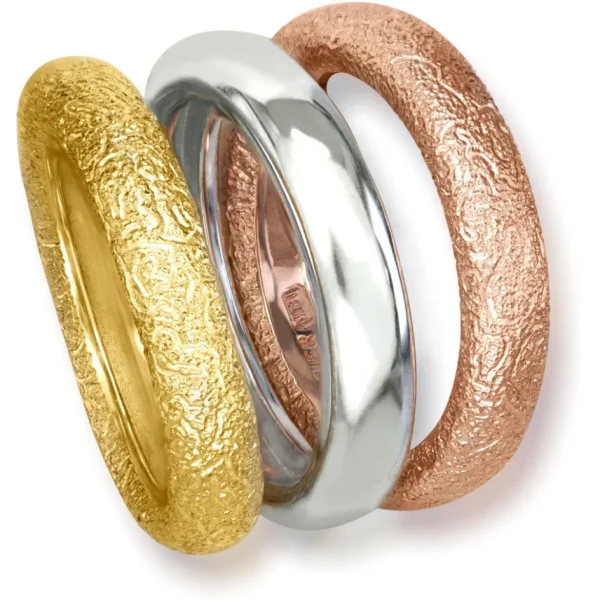 Designer Rings | Gold Rings*Alex Soldier Multi Gold Three Band Stackable Textured Rings