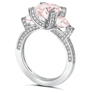 Bold & Vintage Inspired | Color Gemstone Rings*Alex Soldier Princess Morganite Diamond Platinum Trinity Engagement Ring