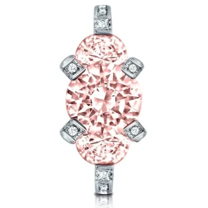 Bold & Vintage Inspired | Color Gemstone Rings*Alex Soldier Princess Morganite Diamond Platinum Trinity Engagement Ring