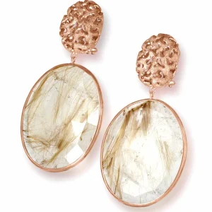 Drop Dangle Earrings*Alex Soldier Rose Gold Moneta Drop Earrings with Rutilated Quartz