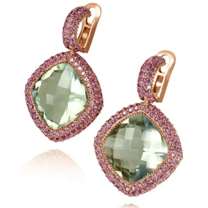 Amethyst Jewelry | Stud Earrings*Alex Soldier Rose Gold Royal Earrings with Green Amethyst & Garnet