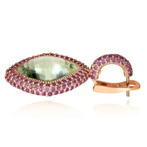 Amethyst Jewelry | Stud Earrings*Alex Soldier Rose Gold Royal Earrings with Green Amethyst & Garnet