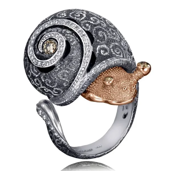 Designer Rings | Silver Rings*Alex Soldier Silver & Gold Codi The Snail Swirl Ring with Diamonds