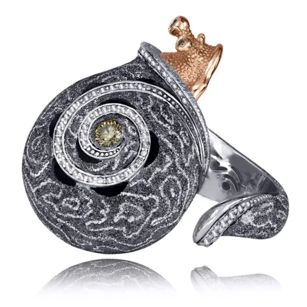 Designer Rings | Silver Rings*Alex Soldier Silver & Gold Codi The Snail Cora Ring with Diamonds