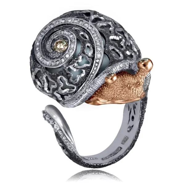 Diamond Jewelry | Designer Rings*Alex Soldier Silver & Gold Codi The Snail Ring with Diamonds