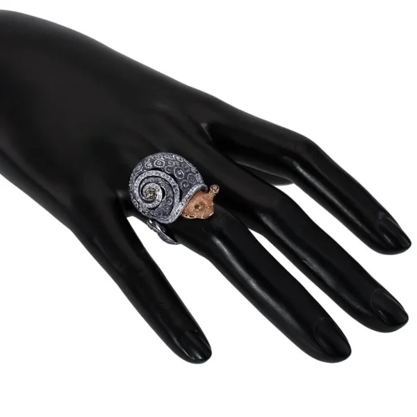 Designer Rings | Silver Rings*Alex Soldier Silver & Gold Codi The Snail Swirl Ring with Diamonds