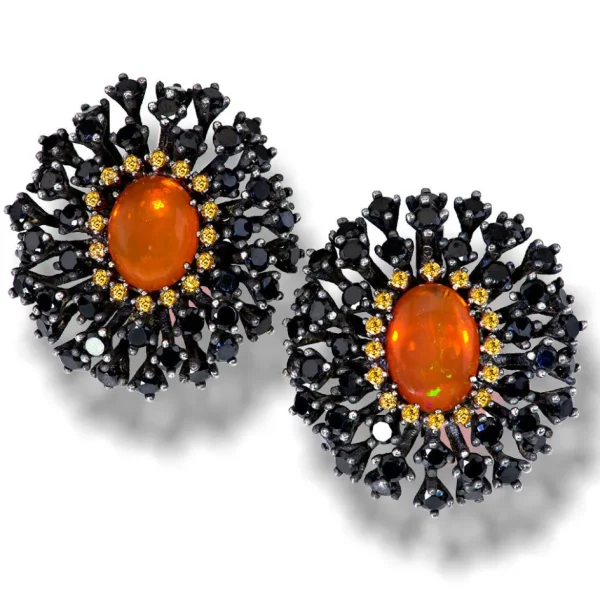Stud Earrings*Alex Soldier Silver Astra Earrings with Fire Opal, Garnet & Spinel