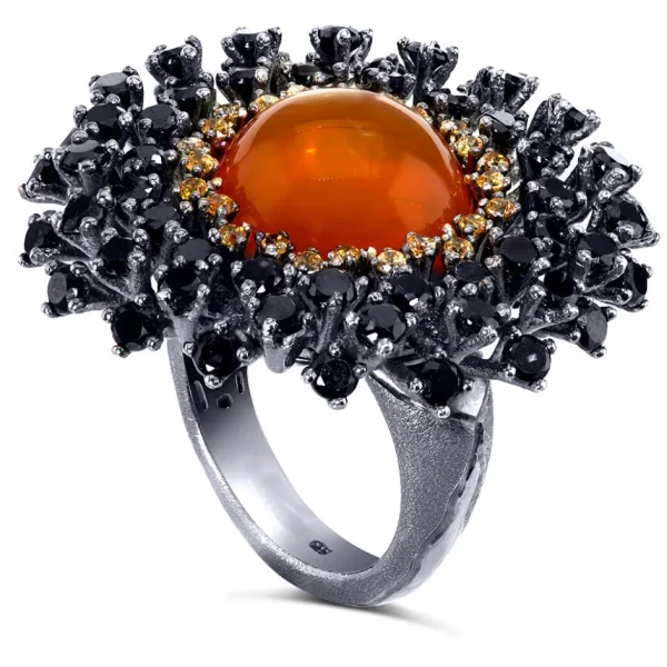 Designer Rings | Silver Rings*Alex Soldier Silver Astra Ring with Fire Opal, Garnet & Spinel