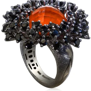 Designer Rings | Silver Rings*Alex Soldier Silver Astra Ring with Red Agate Quartz & Black Spinel
