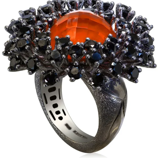 Designer Rings | Silver Rings*Alex Soldier Silver Astra Ring with Red Agate Quartz & Black Spinel