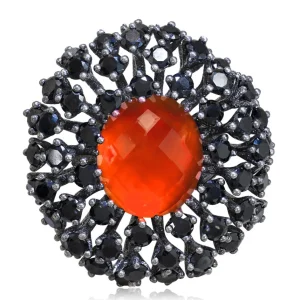 Designer Rings | Silver Rings*Alex Soldier Silver Astra Ring with Red Agate Quartz & Black Spinel