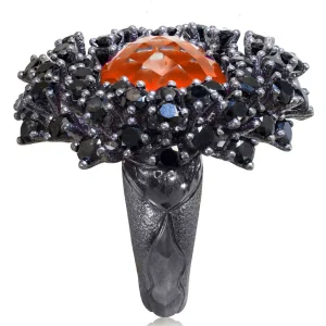 Designer Rings | Silver Rings*Alex Soldier Silver Astra Ring with Red Agate Quartz & Black Spinel