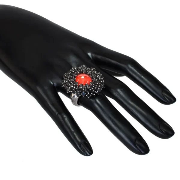 Designer Rings | Silver Rings*Alex Soldier Silver Astra Ring with Red Agate Quartz & Black Spinel
