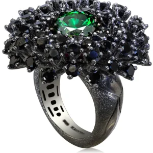 Designer Rings | Silver Rings*Alex Soldier Silver Astra Ring with Swarovski Green Crystal & Spinel