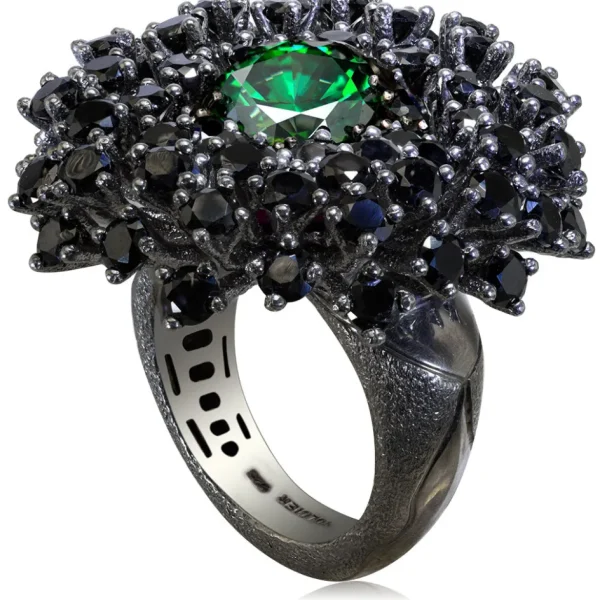 Designer Rings | Silver Rings*Alex Soldier Silver Astra Ring with Swarovski Green Crystal & Spinel
