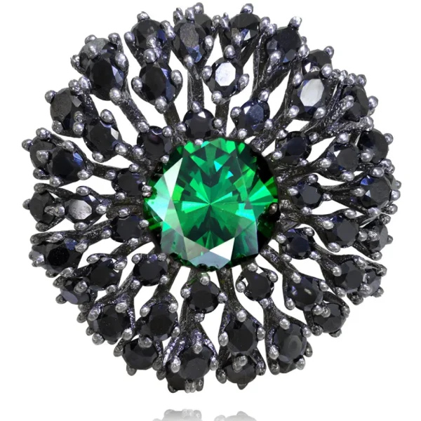 Designer Rings | Silver Rings*Alex Soldier Silver Astra Ring with Swarovski Green Crystal & Spinel