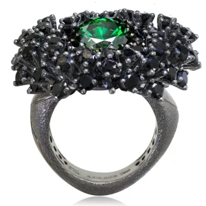 Designer Rings | Silver Rings*Alex Soldier Silver Astra Ring with Swarovski Green Crystal & Spinel