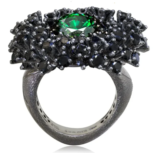 Designer Rings | Silver Rings*Alex Soldier Silver Astra Ring with Swarovski Green Crystal & Spinel
