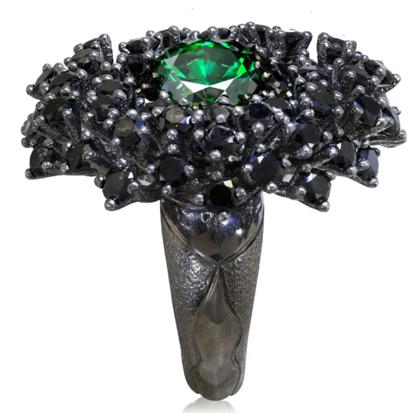 Designer Rings | Silver Rings*Alex Soldier Silver Astra Ring with Swarovski Green Crystal & Spinel